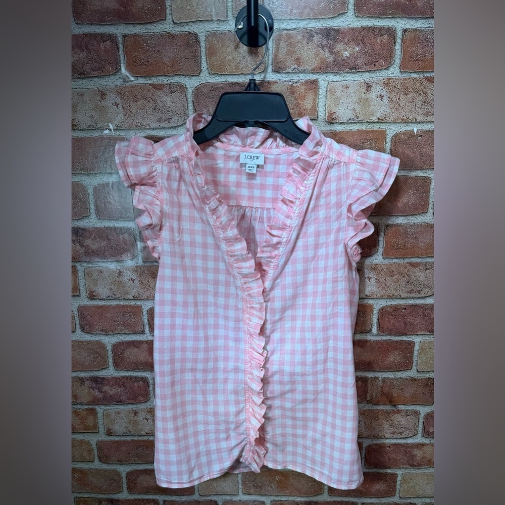 Pink & White Gingham Ruffle Sleeve country cowgirl prairie Blouse by J Crew